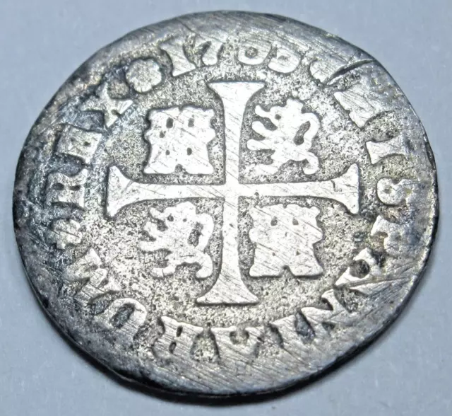 1733 Spanish Silver 1/2 Reales Antique Colonial Cross 1700s Pirate Treasure Coin