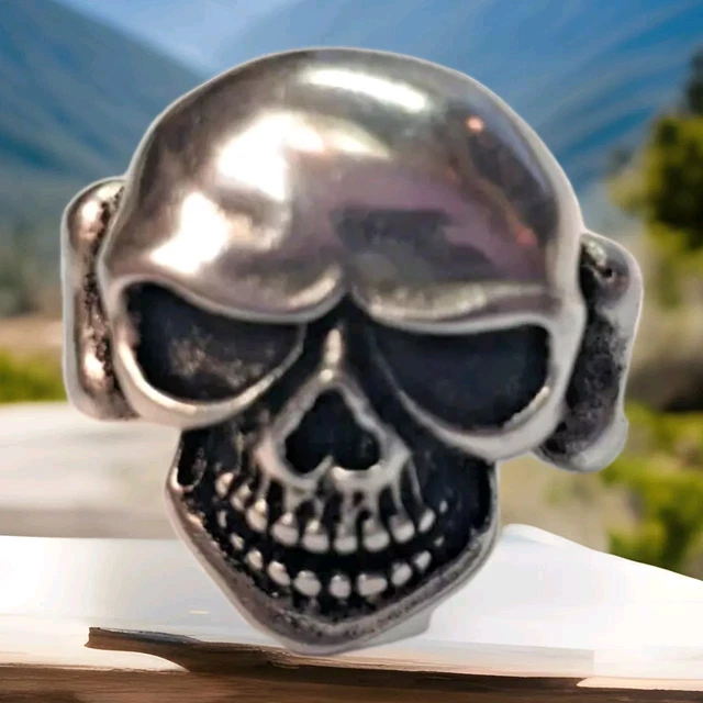 Bague Tête De Mort En Argent 925 Pour Homme, Style Biker, Taille 63 Avec Onyx Noir - Neuf Sans Emballage