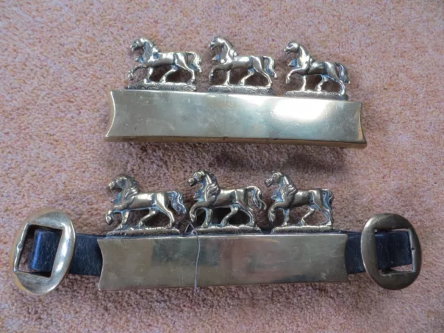 horse brass 2 HEAVY HORSE HAME PLATES + HORSE DECORATION harness farming