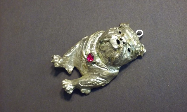 BULLDOG Pendant Unique Repousse Engraved Handcrafted Carved Silver-Tone
