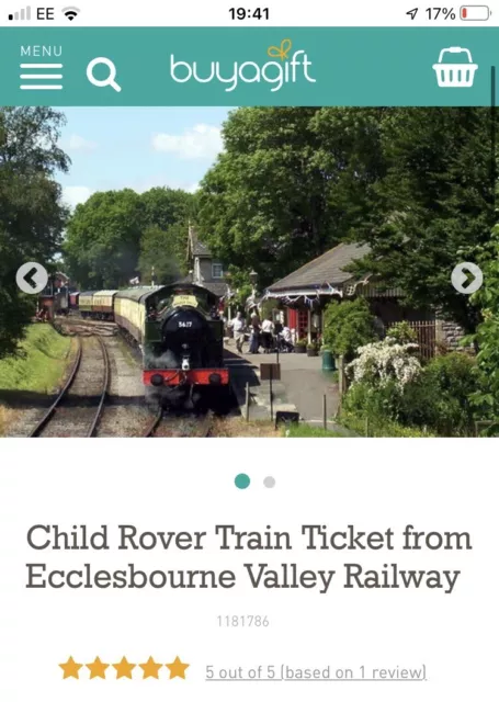 Child Rover Train Ticket from Ecclesbourne Valley Railway - Buyagift Voucher