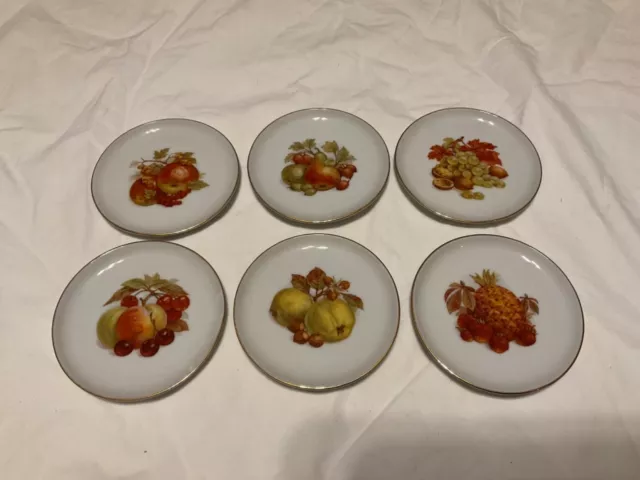 Set of 6 Bareuther Waldsassen Bavaria Germany Fruit Plates Gold Rim 3 1/2 inch