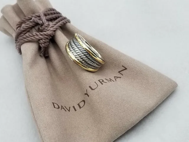 David Yurman Women's Two-Tone Cable Band Ring Silver and 18k Gold Size 8