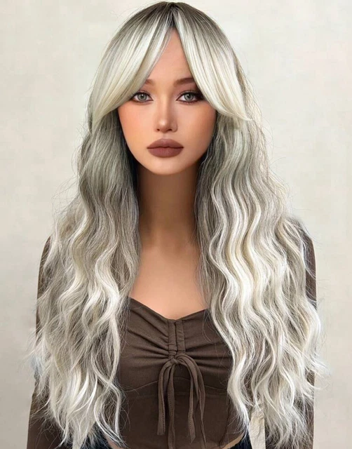 Perruque Synthétique Longue Blonde Frisée Avec Frange - Bonnet Monofilament Inclus