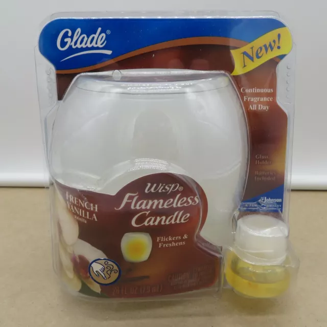 Glade Wisp Flameless Candle Glass Holder & Refill FRENCH VANILLA