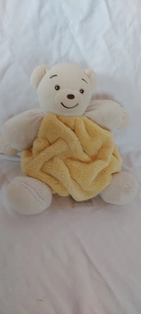 DOUDOU PELUCHE BOULE KALOO OURS PLUME ECRU JAUNE BEIGE BLANC 32cm - tbé-
