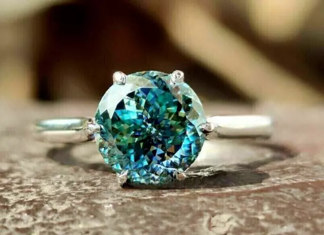 4 Ct Portuguese Cut Blue Treated Diamond Ring Great Shine And Luster Certified !