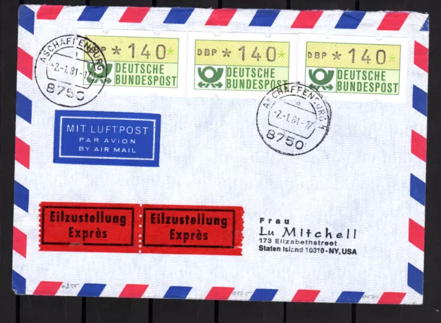 deutschland bund atm mi nr 1 Fdc aschaffenburg mehrfachfrankatur 140,140,140