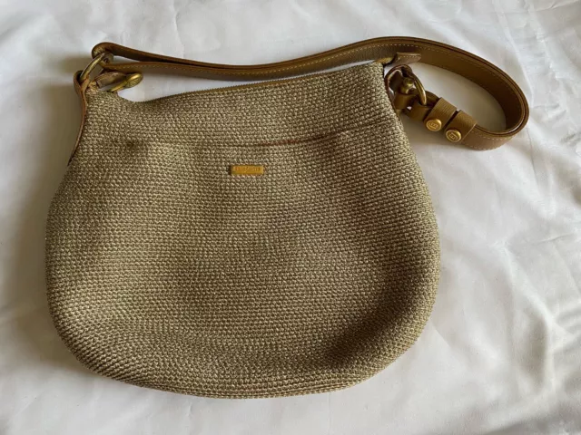 Eric Javits Tan And Gold Woven Squishee Shoulder Bag Vintage Coral Interior