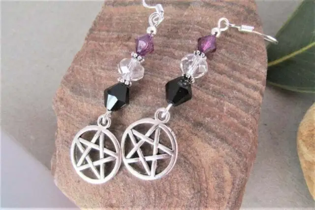 Pentagram drop dangle earrings Gothic earrings crystal Witchcraft Wicca earrings