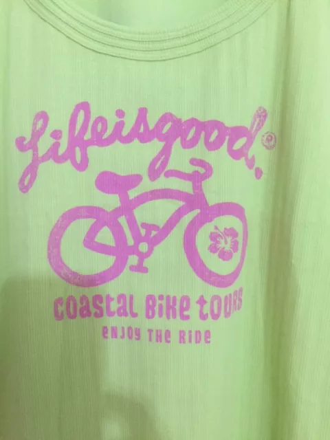 LIFE IS GOOD T-Shirts Women"s SZ XL Sleeveless TANK green "Coastal Bike"