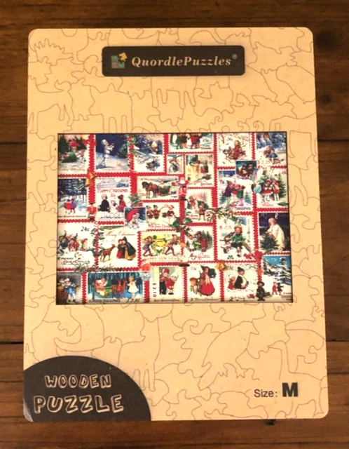 Quordle Wooden Jigsaw Puzzle CHRISTMAS STAMPS Medium 187 Pieces Complete