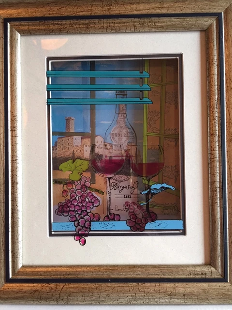 NIB JEAN PIERRE WEILL 3D  WINE ART ON GLASS VITREOGRAPHY ART ~ 8 3/4 x 10 1/4"