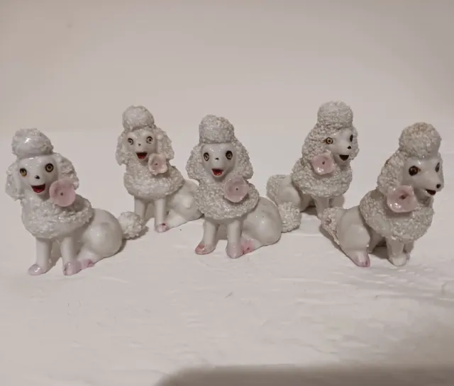 Vintage 1950's Mid-Century Japanese White Poodles Popcorn Porcelain