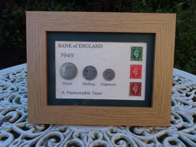 75th Birthday 1949, 3 Coin & Stamps Framed Set, Unique Gift for 2024