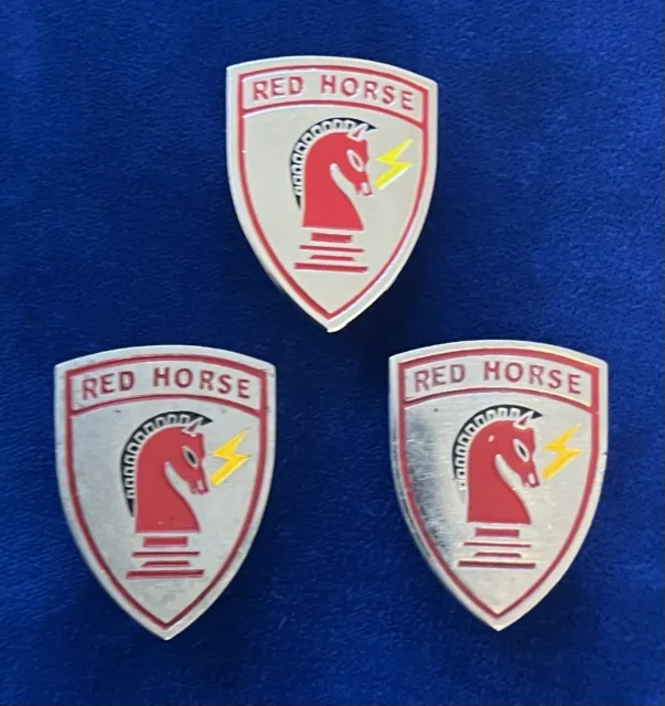(3) 1980s US Air Force RED HORSE 823 Civil Engineering Squadron Uniform Pins