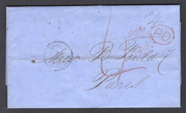 GB London LOMBARD STREET PAID on 1863 Folded Cover to France. Business Letter