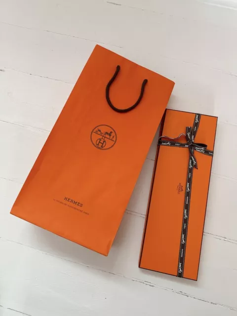 Hermes Tie Box EMPTY  & Original Tissuepaper , Ribbon, Hand Carrier Bag