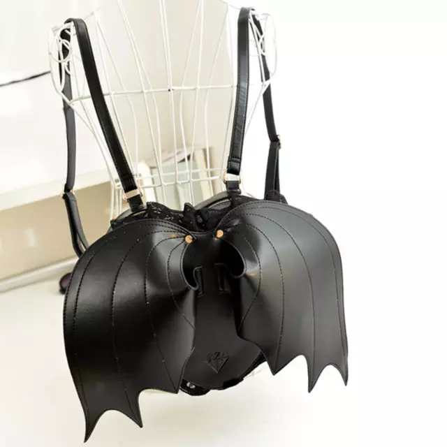 Black Bat Wings Backpack Goth Punk Lace Wing Shoulder Bag Leather Rucksack