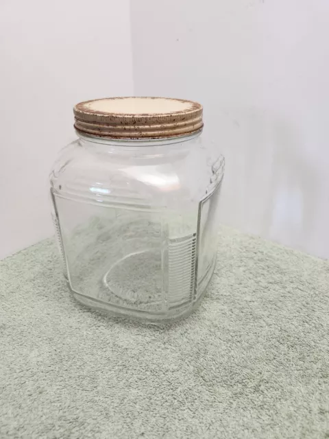 Hoosier Style Jar 1 Gallon Storage Canister Square Glass Tan Lid