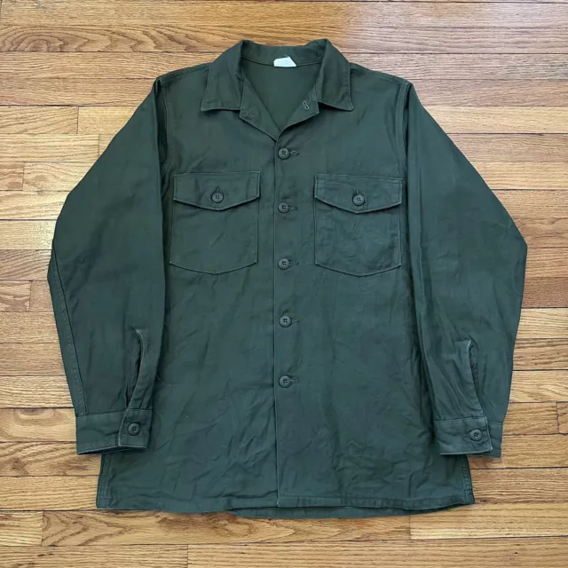 VINTAGE 70S US Army Military OG-107 Sateen Field Shirt Size 15.5x33 Men ...