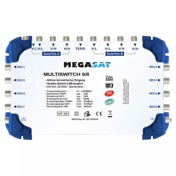 Megasat Multi-Switch 9/8 Multicommutateur Diseqc Répartition Quad LNB Adapté