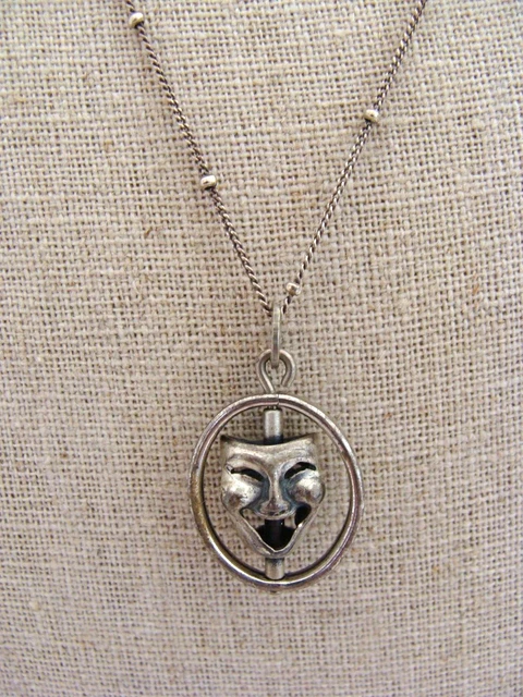 Beau Sterling Silver Spinning Comedy Tragedy Pendant On Sterling Silver Necklace Beau Sterling Silver Spinning Comedy Tragedy Pendant On Sterling Silver Necklace