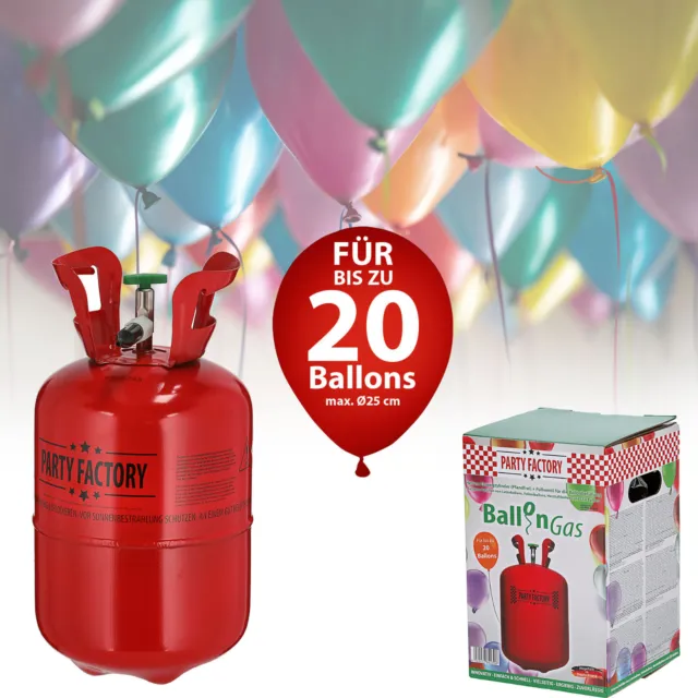 Helium Ballon-Gas ca. 20 Luftballons 0,14 m³ Geburtstag + Aufblashilfe GRATIS