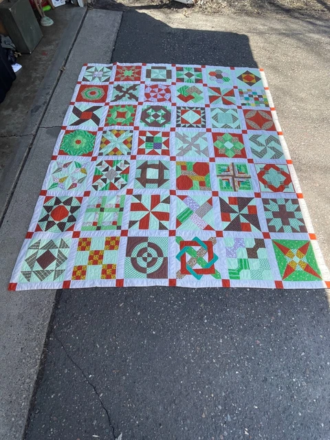 Vintage Antique Patchwork Handmade Quilt Bedspread Hand Sewn Geometric Pattern