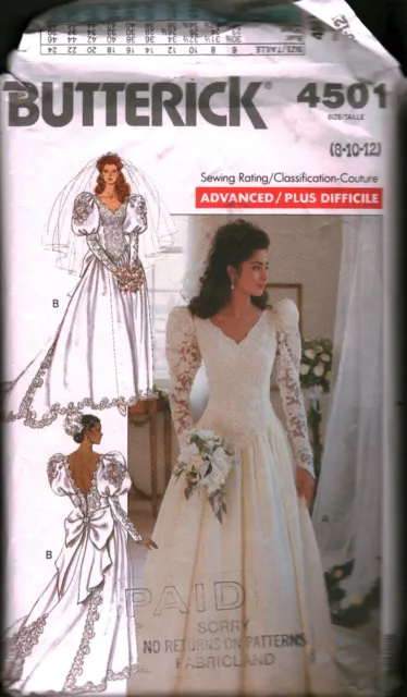 4501 Vintage Butterick Sewing Pattern Misses Formal Dress Wedding Gown UNCUT OOP