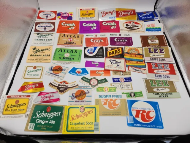 Vintage Lot of 120 NOS Drink Soda Brand Advertising Paper Labels Shweppes Crush