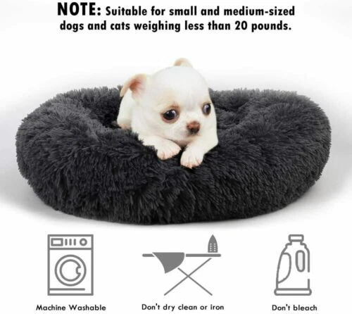 Pet Dog Cat Bed Premium Donut Plush Fluffy Soft Warm Calming Bed Sleeping Nest