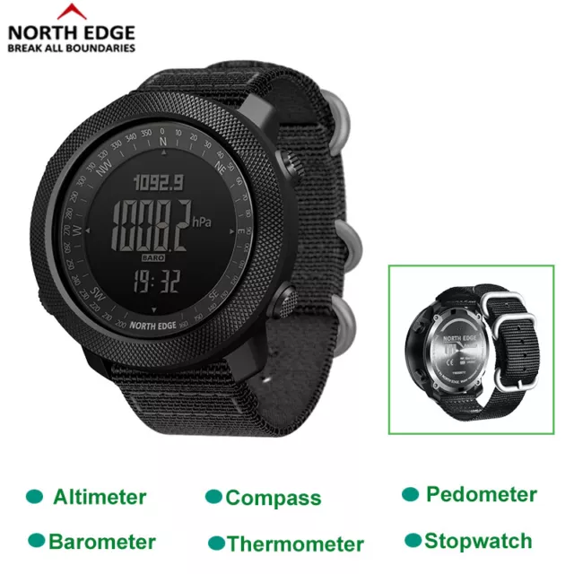 NORTH EDGE Herren Military Digital Uhr Sports Watch Wasserdichtes Laufbarometer