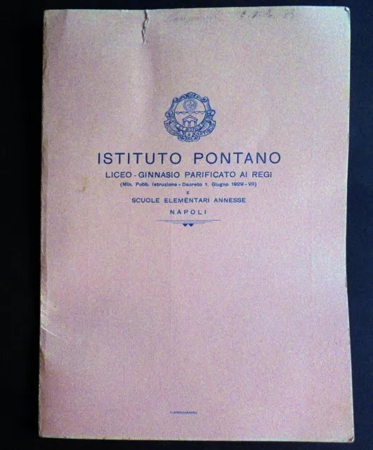 Napoli pagella scolastica 1938-39 Istituto Pontano - Liceo Ginnasio scuole eleme