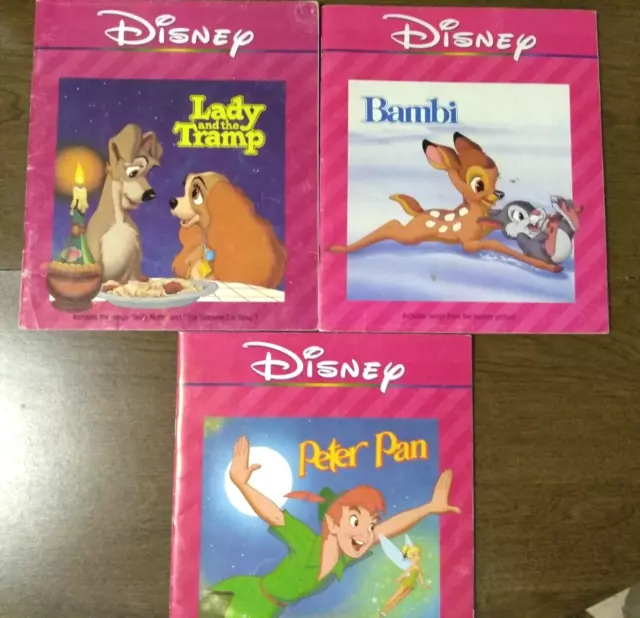 Lot 3 vintage Disney read along books - Peter Pan, Bambi, Lady & Tramp