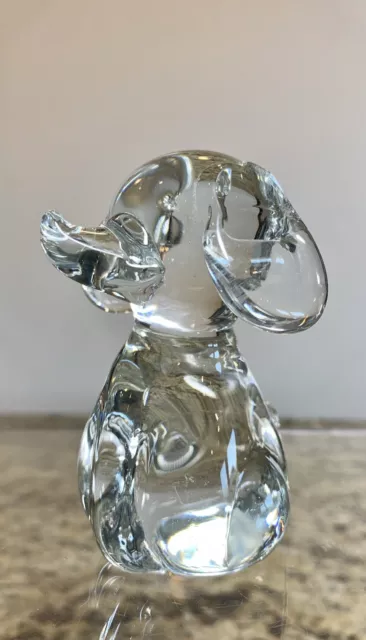 Vintage Hand Blown Clear Glass Elephant Paperweight Figurine