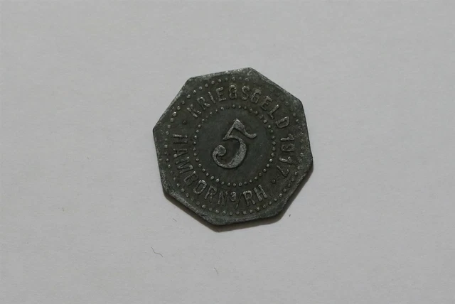 Germany War Money Token 5 Pfennig 1917 Hamborn Zinc B34 #Z709