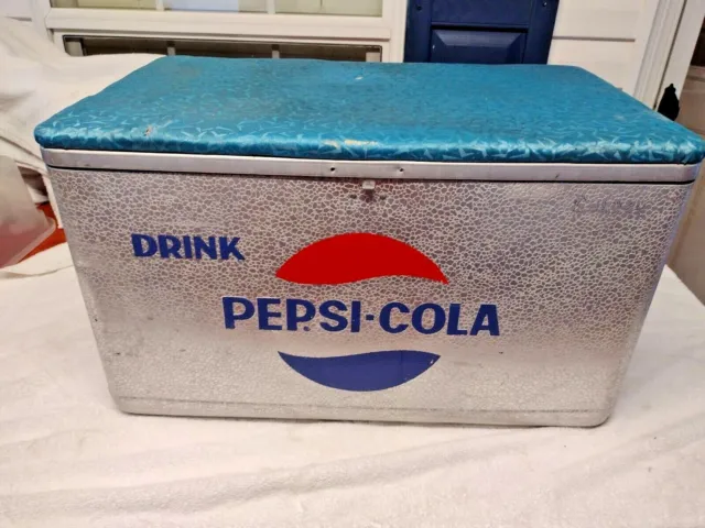 Vintage Aluminum Pepsi Cola Cooler W/ Blue Padded Lid