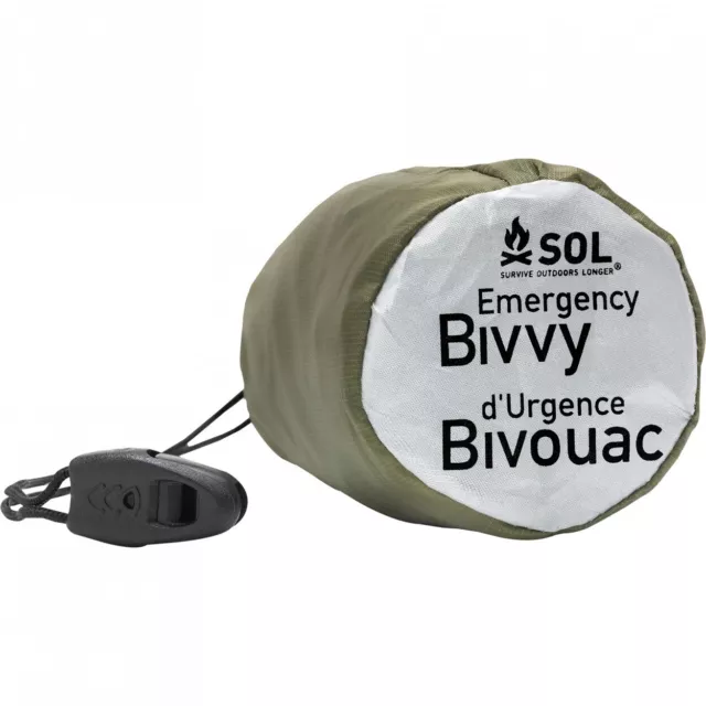 SOL Emergency Bivvy OD Green with Whistle for survival situations outdoors