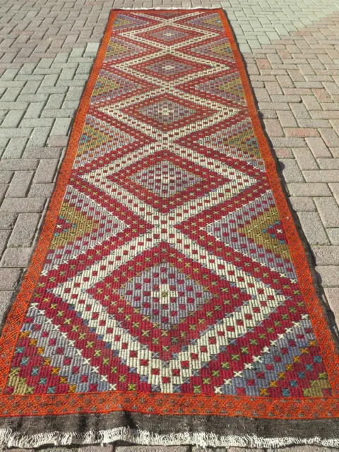 Runner Rug, Stairs Rug, Vintage Turkish Long Kilim, Handmade Rug Runner 44"x151"