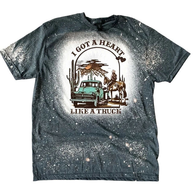Women's Heart Like A Truck Country Music Bleached Short Sleeve Graphic Tee Shirt