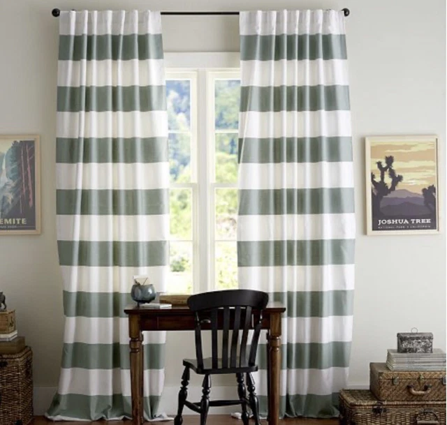 Pottery Barn Classic Stripe Cotton Lined Drapes Curtains Porcelain Blue 50x96 Pottery Barn Classic Stripe Cotton Lined Drapes Curtains Porcelain Blue 50x96