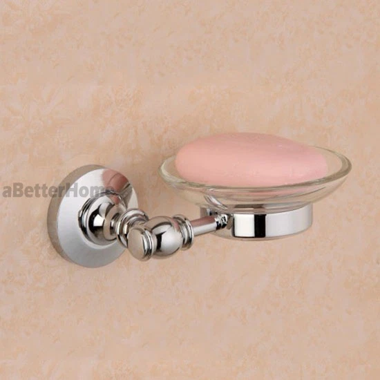 Chrome Plated Brass Bathroom Wall Mount Glass Tray Shower Soap Dish Holder Rack
