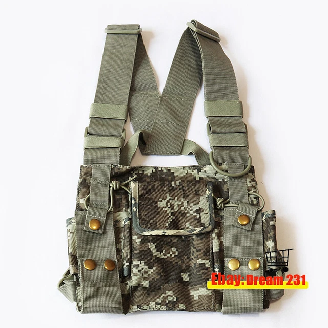 Camouflage Chest Harness Bag Front Pack Pouch Holster Vest Rig For Two Way radio