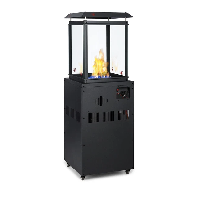 Gasheizstrahler 8 kW Terrassen Garten Heizung Rollen Edelstahl Glas Schwarz
