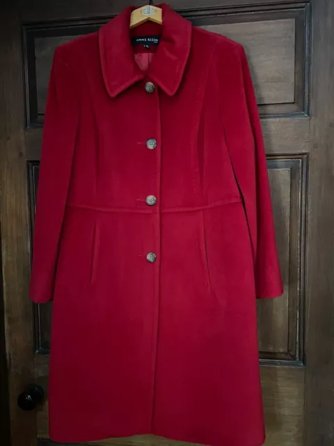 Anne Klein Single Breast Red Women’s Coat Angora Wool Blend SIZE 14