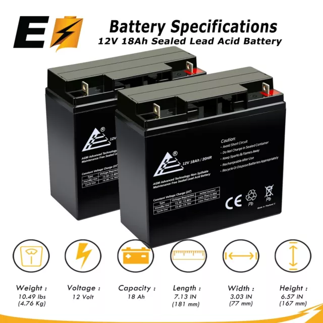 2 Packs of 12V 18AH Replacement Battery for APC SmartUps 1400 1500 3