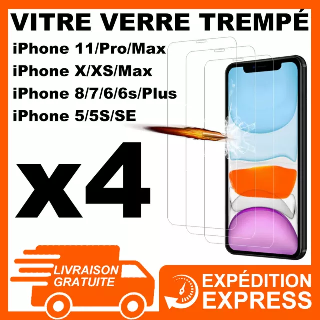 Lot 4 VERRE TREMPE pour iPhone 14/13/XR/XS/MAX/11 VITRE FILM PROTECTION d'écran