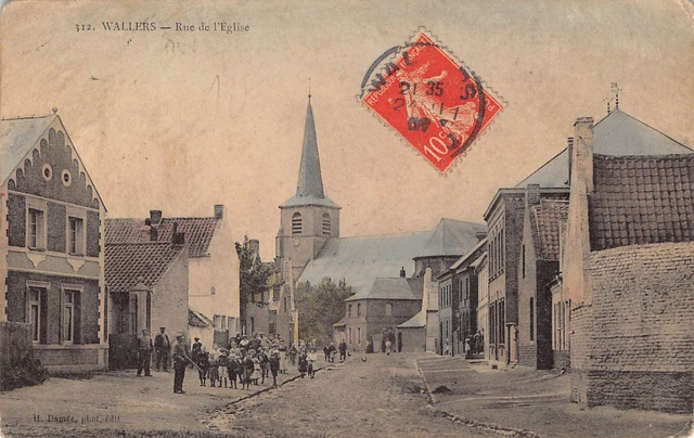 Carte Postale Ancienne Dept 59 Nord - Wallers rue de l' Eglise ( Animée )