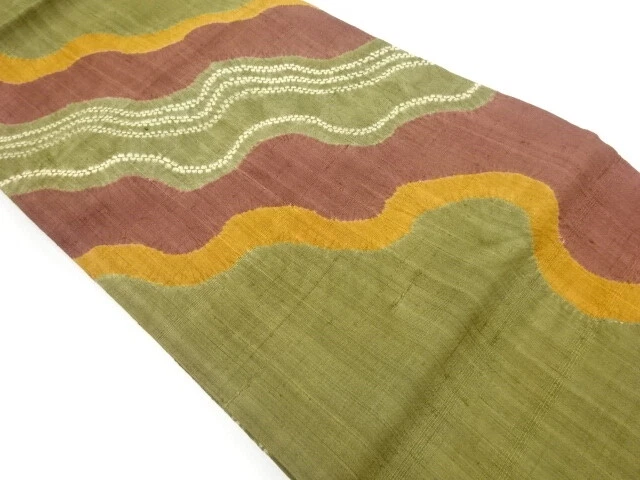 6098805: Japanese Kimono / Vintage Nagoya Obi / Tsumugi / Shibori / Wavy Stripe